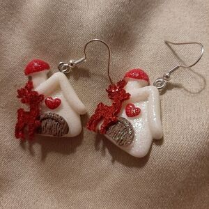 Charming Deer And Mushroom House Earrings New